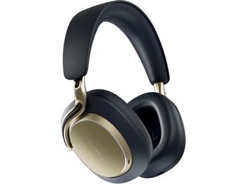 Auriculares hi-fi Bowers & Wilkins Px8 S2 azul noche, diadema y almohadillas azul oscuro, carcasas doradas en vista de tres cuartos