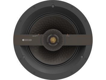 Vstavané reproduktory Monitor Audio C2L-CP, predný panel so zlatým výškovým reproduktorom, čiernou membránou, kovovou mriežkou