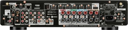 Marantz CINEMA 70s Serie 2-forstærker, set bagfra med HDMI-porte, højttalerterminaler og RCA-indgange