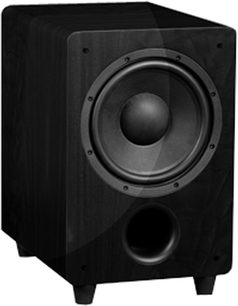 Davis Acoustics EVA sub sort baskabin, frontvisning, central rund højttaler, mat sort kubisk kabinet