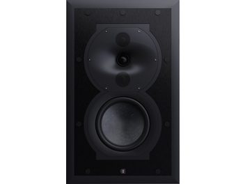 Inbouw wandluidspreker in-wall Perlisten R4i-LCRS, vooraanzicht, rechthoekig zwart paneel, 2 ronde luidsprekers, 1 tweeter