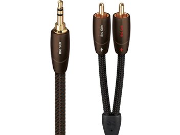 Analogový audio kabel Audioquest Big Sur jack 3,5mm na dvojitý RCA, černé a hnědé opletené stínění, pozlacené konektory