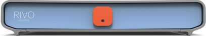 Volumio Rivo classic netværksafspiller, set forfra, rektangulært kabinet, blå farve, orange centerknap
