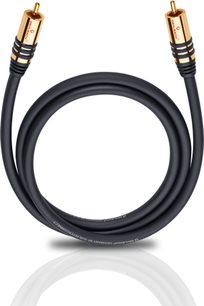 Audio kabel Oehlbach NF SUB 1m 21531 černý se zlatě pozlacenými RCA konektory na koncích, pohled zepředu