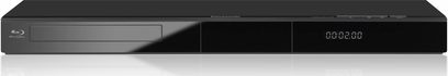 Panasonic DMP-BDT130EF 4K Blu-ray-afspiller, sort, tynd, forfra, refleksion, hvid baggrund