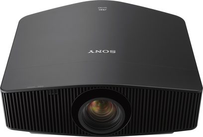 Sony VPL-VW890ES sort videoprojektor, frontvisning, centreret linse, ventilationsgitter øverst