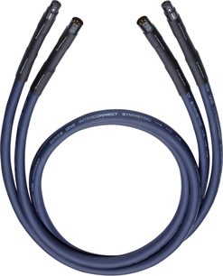 Coppia di cavi audio analogici XLR Oehlbach Series 1 da 1 m, guaina in PVC blu notte flessibile con quattro connettori XLR a 3 poli maschio e femmina neri, vista dall’alto