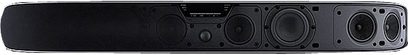 Bowers & Wilkins Panorama sort soundbar, set forfra, aflang form, synlige højttalere, knapper på toppen