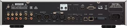 Stereo forforstærker Rotel RC-1572 MKII sort, bagside, RCA, XLR, USB, netværk, strømforsyning forbindelser
