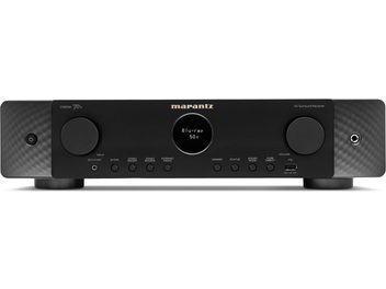 Marantz Cinema 70s kodukinosüsteemi võimendi, must, harjatud alumiiniumist esipaneel, sinine LCD-ekraan, juhtnupp, 8 nuppu