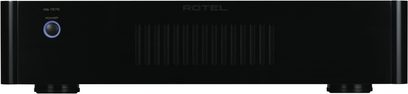 Rotel RB-1572 Endverstärker schwarz, Frontansicht, blaue Kontrollleuchte, schwarze Anschlüsse und Lüftungsgitter