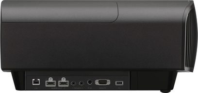 Sony VPL-VW590ES sort videoprojektor, bagside, HDMI-tilslutninger, LAN, trigger, IR, fjernbetjening, strømstik