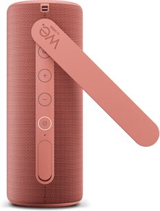 Bærbar Bluetooth-høyttaler Loewe We. HEAR 1 rosa, forfra, sylinderformet med håndstropp på siden