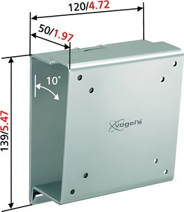 Teknisk diagram med dimensioner af en vippelig vægbeslag til TV fra Vogel's VFW 130 i lys grå metal, set fra siden