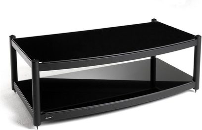 Atacama Audio Equinox Base 2AV TV-møbel i grafitsort med 2 sorte glashylder, rektangulær metalramme i sort