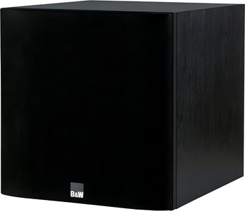 Bowers & Wilkins ASW610 sort subwoofer, frontvisning, kubisk form, mat sort finish