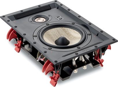 Focal 300 IW6 indbygningshøjttaler, sort firkantet chassis, runde højttalere, metallisk beskyttelsesgitter