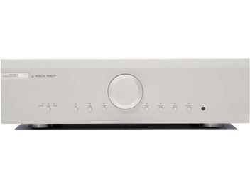 Stereo hi-fi integreret forstærker M6si sølv med rektangulær front, cirkulær central knap, 8 justerede knapper og 1 IR-port.