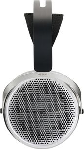Atviras Hifiman HE60, sidabrinė metalinė apvali ausinė su bitinės lizdų tinkleliu, juodas lankas, priekinio vaizdo