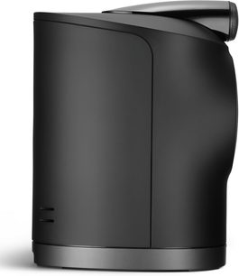 Trådløs, tilsluttet Bowers & Wilkins Formation Duo-højttaler i sort, set forfra, cylindrisk form, mat sort finish
