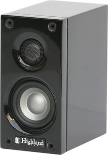 Kompakt Highland Audio Seis 1201 højttaler i sort, set forfra, med synlig bashøjttaler og diskant