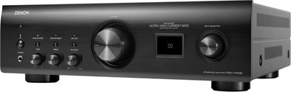 Amplificatore integrato stereo Denon PMA-1700NE nero, pannello frontale con grande manopola del volume e display CD