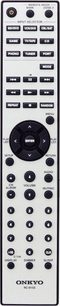 Sort Onkyo RC-815S fjernbetjening med knapper og drejeknapper til at vælge indgange, tilstande og indstillinger på en hi-fi-forstærker