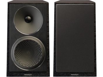Paradigm Founder 40B bogreolhøjttaler i sort træ, kompakt, diskant- og mellemtone/basenhed, perforerede gitre, enkelt design