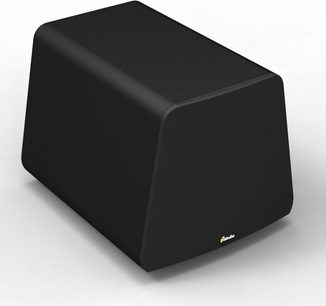 Subwoofer GoldenEar ForceField 3 preto fosco, formato cúbico, vista de 3/4 frente direita