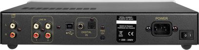 Pré-amplificador para fones de ouvido Atoll Electronique HD100 prata, face traseira, conectividade de áudio analógica e digital, alimentação elétrica