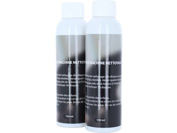 Two white bottles of Enova HIFI LMN 20 vinyl cleaning fluid, black labels, white background