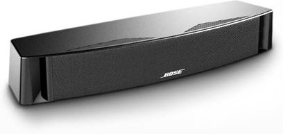 Enceinte centrale Bose VCS10 noire, rectangulaire, allongée, grille noire sur la face avant, vue de trois-quarts