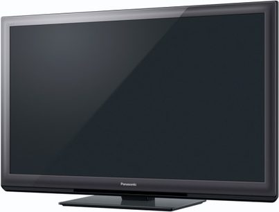 Fladskærms-TV Panasonic TX-P46ST30 med rektangulært sort panel, set forfra i let skrå optagelsesvinkel