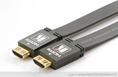 Kramer Electronics 10m flad HDMI-kabel, med forgyldte HDMI-hanstik i enderne, grå kappe