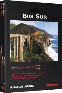 Audioquest Big Sur analoginis garso kabelis Jack/RCA 1m juodas, auksuoti 3,5 mm mini-jack į RCA jungtys ant dėžutės