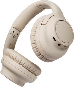 Căști wireless Audio Technica ATH-S300BT bej, vedere laterală, pernițe căptușite, bandă căptușită, conectică vizibilă
