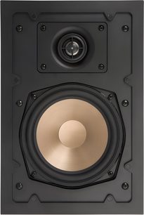 Seinään upotettava musta ArtSound HPRE650 -kaiutin, jossa etupaneelissa linjassa oleva pyöreä kultainen bassoäänielementti ja keskelle sijoitettu diskanttielementti