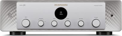 Marantz Model 30 srebrni stereo hi-fi ojačevalec, sprednja stran, LCD zaslon, kontrolni gumbi, črne noge