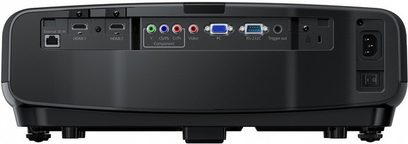 Epson EH-TW9000 sort videoprojektor, bagudvendt, med HDMI-, VGA-, RS-232c-, trigger out-, USB- og Ethernet-porte