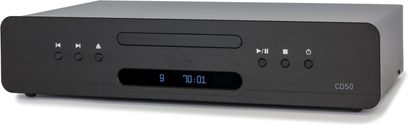 CD50 Evolution siyah CD çalar, ön görünüm, dikdörtgen kasa, merkezde dijital ekran, 6 yuvarlak düğme, CD yuvası