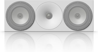 Boxă centrală Amphion Argon 5C albă vedere frontală, 2 difuzoare circulare, tweeter central