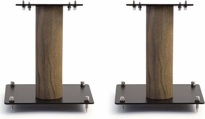 Βάση ηχείου Norstone Design Stylum S από σκούρα δρυ/Δρυ, 2 τεμάχια, μπροστινή όψη, σκούρο ξύλο, μαύρη ορθογώνια βάση