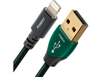 Câble USB Audioquest Forest vert et noir, connecteurs USB-A et Lightning dorés, longueur 1,5 mètre