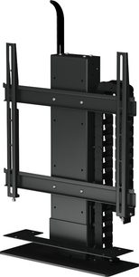 Support TV vægbeslag Future Automation AL675 UDC1, set forfra, sort metalstruktur, leddelt arm, rektangulær base