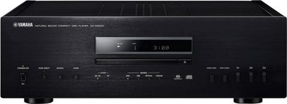 Yamaha CD-S3000 sort CD-afspiller, set forfra, digitalt display, knapper og betjeningselementer på frontpanelet