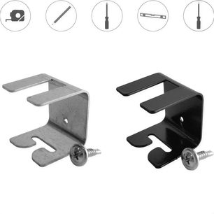 FixArt Tube Lock Artnovion akustisk tilbehør, eksploderet visning af 5 metaldele: 2 L-formede beslag, 2 cylindriske endestykker, 1 gevindstang