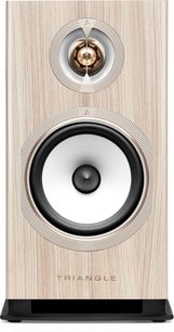 Diffusore da scaffale Triangle Solstice 3 finitura betulla, vista frontale, cabinet chiaro con altoparlante bianco e tweeter dorato