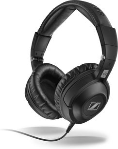 Sennheiser PX 360 sort circumaural hovedtelefon, hovedbøjle og ørepuder i kunstlæder, lukkede drivere, set fra venstre profil