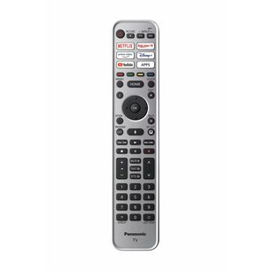 Télécommande Panasonic TV argentée avec boutons pour Netflix, YouTube, Prime Video, Disney+, Apps, Home et pavé numérique