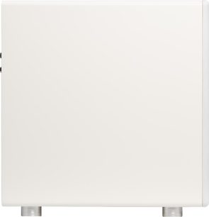 Velodyne VI-Q 12 witte subwoofer, zijaanzicht met witte vierkante behuizing en metalen pootjes
